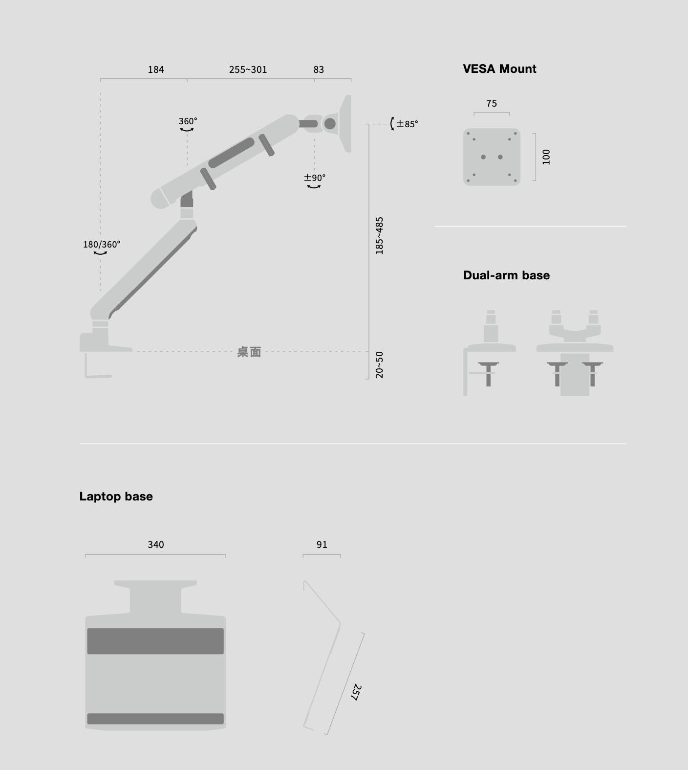 UFOU Kyber Monitor Arm Single Mount Bracket Heavy Duty Star Wars - White